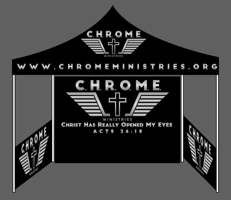 Custom 10x10 Canopy, Back Walls and Half Walls for Chrome Ministries